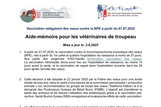 Aide-mémoire pour les vétérinaires de troupeau