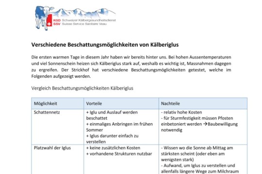 Infos zur Beschattung von Kälberiglus