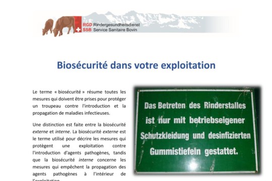 Info sur la biosécurité dans l'éxploitation