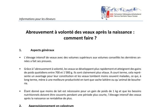 Abreuvement à volonté après la naissance